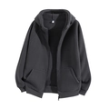 Men's dark gray double-sided polar fleece zip-up jacket with hood and side pockets - M / Gray