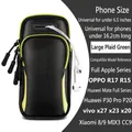 Fascia da braccio sportiva nera impermeabile con dettagli verde neon e foro cuffie - Fascia da Braccio a Pois Verde