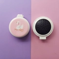 Portable white swan folding hairbrush with integrated mirror and pink princess design - Pink Swan