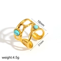 18k gold plated stainless steel ring with turquoise inlay and hollow design, 4.5g weight - Adjustable Open / Hollow Double Turquoise Stones Style (TR4356)