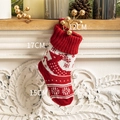 Knitted red Christmas stocking with reindeer pattern, size 17cm length and 12cm width - Small Reindeer Style / 12x17x15cm