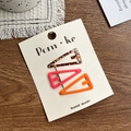 Three-piece set of triangle hair clips in brown floral, rose pink, and orange matte finish - Flower Style / Set of 3 / Rose Red/Orange