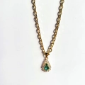 18k gold plated stainless steel necklace featuring emerald green teardrop pendant - Malachite green