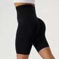 High-waisted seamless black yoga shorts with tummy control and butt-lifting texture - Black