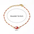 Bracciale occhio greco in acciaio inossidabile dorato 18K con perline rosse e ciondolo 8mm - Oro 18K