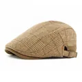 Khaki plaid flat cap in wool blend with a side metal buckle for size adjustment - Adjustable / Plaid Flat Cap (CQ3519) / Khaki