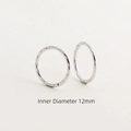 Minimalist 925 sterling silver hoop earrings with hammered texture, 12mm inner diameter - White Gold / 12mm