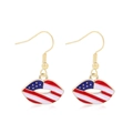 Zinc alloy earrings with US flag lip pendants and gold hooks on white background - Style 32-USA Flag Red White Blue Lips Earrings