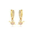 Elegant gold-plated hoop earrings featuring a pink heart and zircon arrow design - Heart with Arrow Style (F755) / Gold White + Pink Zirconia