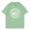 Short sleeve light green T-shirt with white Alligator Alcatraz circular graphic print - Bean Green