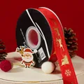Red Christmas ribbon roll with gold reindeer and snowflake patterns for gift wrapping - Santa Claus / 2.5cm*40 Yards / Red