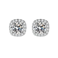 925 sterling silver halo stud earrings featuring round D color moissanite stones - Square Halo Studs / 0.5ct*2 High Carbon Stone