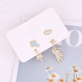 Detailed view of S925 silver stud earrings set featuring evil eye and cross motifs - Devil's Eye Cross Star Bear Set (8#)
