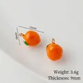 Cute 18k gold plated orange fruit pendant charm with green leaf for DIY jewelry making - Single Piece Price / Orange
