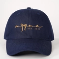 Navy blue baseball cap with gold MAMA embroidery and butterfly design EST 2025 - One Size / Navy Blue