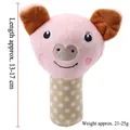 Pink pig plush baby rattle toy with polka dot handle and soft embroidery detail - Pig Stick