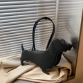Bolso tote negro minimalista con forma de dachshund y correas largas de hombro - Negro