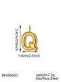 Detailed view of golden stainless steel puffy letter Q pendant with size dimensions - Letter Q Style (STAS-K263-47G-Q) / Gold