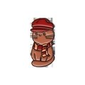 Spilla smaltata con gatto cartone animato con cappello rosso e sciarpa a righe colorate - Gatto Marrone con Cappello Rosso e Sciarpa (QHXZ403)