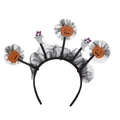 Halloween headband with orange sequin pumpkins, white ghosts, and black mesh veil - Multi-Pumpkin Ghost Sequin Style