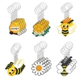 Set de llaveros de abeja de PVC con tarros de miel y margaritas con anillos de metal - Mezcla de Abeja con Anillo de Metal (Juego de 6)