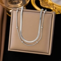 Collana a doppio strato in argento con catena a serpente e perline su espositore - [H165] Collana a Doppio Strato / Argento