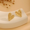 Golden heart-shaped stud earring featuring artistic lava wrinkle texture and glossy finish - E6204-12-Lava Heart