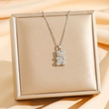 Sparkling silver bear pendant necklace with white zircons on premium silk gift box - Silver White Rhinestone