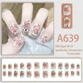Uñas postizas cortas con dibujos de osos y corazones sobre base rosa nude suave - Patrón de Dibujos Animados Dibujado a Mano (A639) / Tipo Pegamento (Juego de 24)