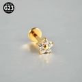 G23 titanium gold flower labret stud with white cubic zirconia and internal thread - General Specification / Gold