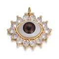 Golden evil eye charm with brown iris and sparkling white zircons for DIY jewelry - Brown Evil Eye Pendant