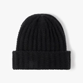 Gorro de punto negro grueso con diseño de dobladillo ancho para calidez en invierno - Negro