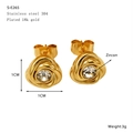 18k gold plated stainless steel spiral stud earrings with center zircon stone - Spiral Zircon Style (S-E265)