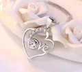 S925 silver double heart necklace with Love engraving and sparkling zircon stone - Double Heart With Love Letter Pendant + O-Chain