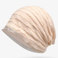 Breathable pleated cotton beanie for women in a stylish light beige summer knit style - Regular Thin Style / Beige