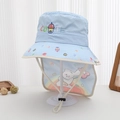 Detail of light blue quick-dry sun hat with neck flap, cute rabbit and rainbow prints - 52cm (2-5 Years) / Light Blue