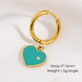 Macro shot of gold hoop earring with Tiffany blue enamel heart charm and micro heart detail - Enamel Heart