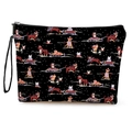 Schwarze Kosmetiktasche aus Canvas mit Winterhund-Schlitten-Print und Handschlaufe - 17*25cm (Leinen) mit Gurt / Hundeschlitten-Druck (Stil 1)