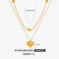 Double layered gold stainless steel heart pendant necklace with 38.5cm adjustable chain - Double Layer Heart Style / Gold