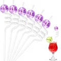 Set of six transparent PETG spiral straws featuring purple mirror disco ball decorations - Purple