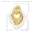 Detailed size chart of stainless steel heart pendant with white resin beads and 44x33mm dimensions - White Beaded Flame Heart