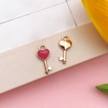 Golden heart-shaped key charms with red enamel inlay for DIY jewelry making - 7x16mm-0.6g / Red Enamel Heart Key