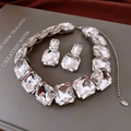 Parure collier et boucles d'oreilles argentées avec cristaux rectangulaires clairs - Ensemble Collier Boucles d'Oreilles Carrées Strass Argenté (22#)