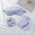 Lavender silk sleep set including eye mask, scrunchie and drawstring pouch for travel - Light Blue