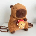Cute capybara plush backpack in brown with a burger detail and adjustable straps - Hamburger Style (Webbing Strap)