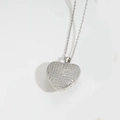 Elegante zilveren hartketting met pavé kristallen hanger en verfijnde schakelketting - Groot Hart (Zilver)