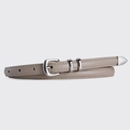 Minimalist taupe leather belt for women with silver buckle and double keepers - Beige / 105cm