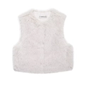 Close-up of white faux fur vest neck area with brand label and soft texture detail - XS / Light Gray