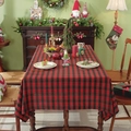 Christmas tablecloth with red and green plaid pattern and gold silk tassels for festive dining - Red Check with Gold Thread