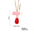 Golden necklace with pink and red enamel T-letter pendant including size dimensions - Letter T Style (N00906-T)